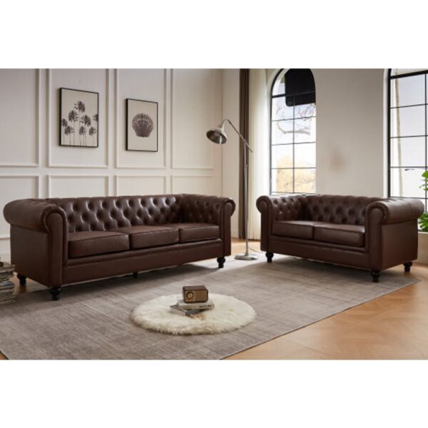 Hertford Faux Leather 3+2 Seater Sofa Set In Antique Brown