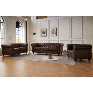 Hertford Faux Leather 3+2+1 Seater Sofa Set In Antique Brown