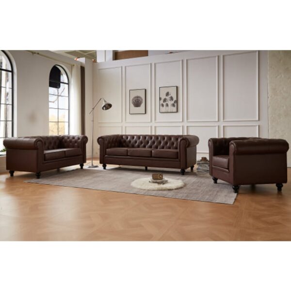 Hertford Faux Leather 3+2+1 Seater Sofa Set In Antique Brown