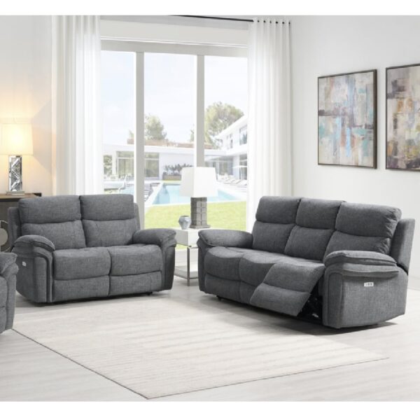 Hialeah Fabric Electric Recliner 3+2 Seater Sofa Set In Dark Grey