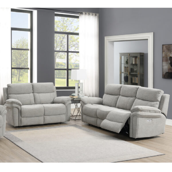 Hialeah Fabric Electric Recliner 3+2 Seater Sofa Set In Light Grey
