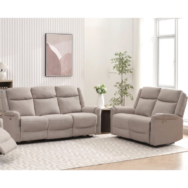 Laredo Fabric Electric Recliner 3+2 Seater Sofa Set In Taupe