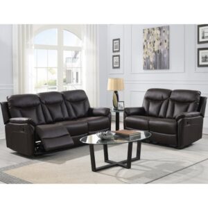 Vallejo Fabric Recliner 3+2 Seater Sofa Set In Dark Brown