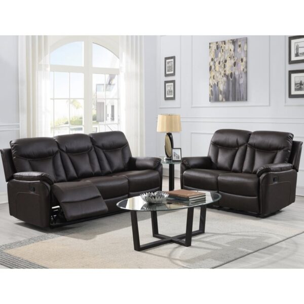 Vallejo Fabric Recliner 3+2 Seater Sofa Set In Dark Brown