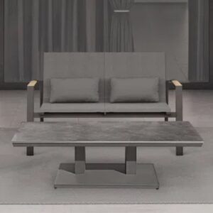 Almont Polyester Garden 2 Seater Sofa In Charcoal And Carbon