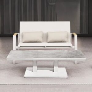 Almont Polyester Garden 2 Seater Sofa In White And Champagne