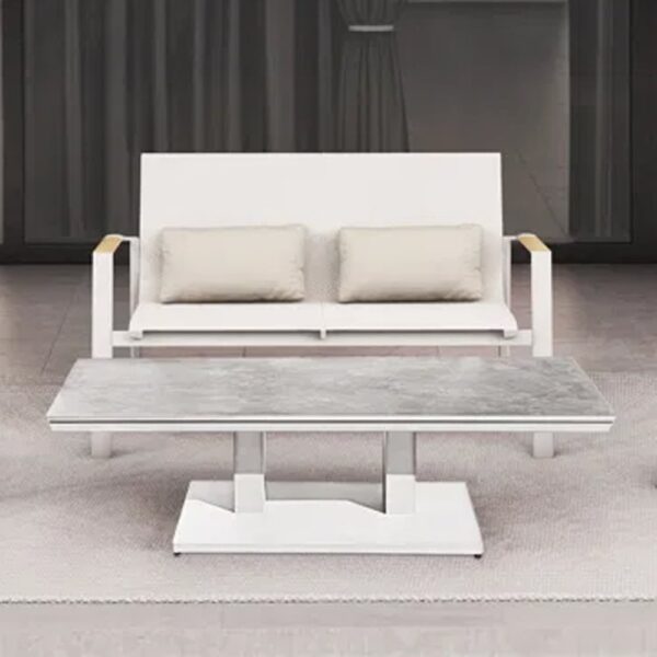 Almont Polyester Garden 2 Seater Sofa In White And Champagne