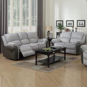 Claton Leather Fabric Recliner 3+2 Seater Sofa Set In Grey