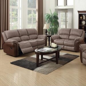 Claton Leather Fabric Recliner 3+2 Seater Sofa Set In Taupe Tan
