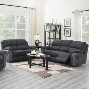 Kiel Fabric Recliner 3+2 Seater Sofa Set In Charcoal And Grey