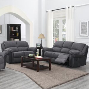 Kiel Fabric Recliner 3+2 Seater Sofa Set In Grey And Charcoal
