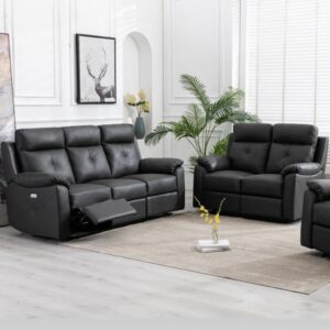 Manila Leather Electric Recliner 3+2 Seater Sofa Set In Anthracite