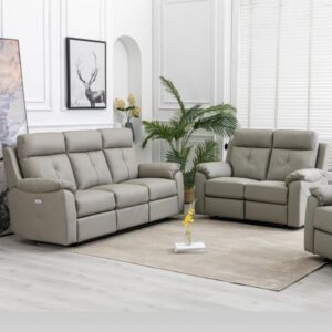 Manila Leather Electric Recliner 3+2 Seater Sofa Set In Moon