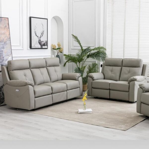 Manila Leather Electric Recliner 3+2 Seater Sofa Set In Moon