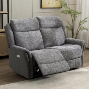 Ternate Fabric Electric Recliner 2 Seater Sofa In Grey