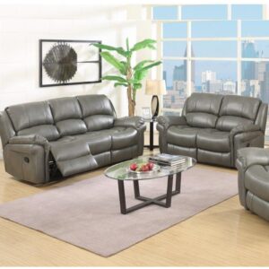 Claton Leather Recliner 3+2 Seater Sofa Set In Grey