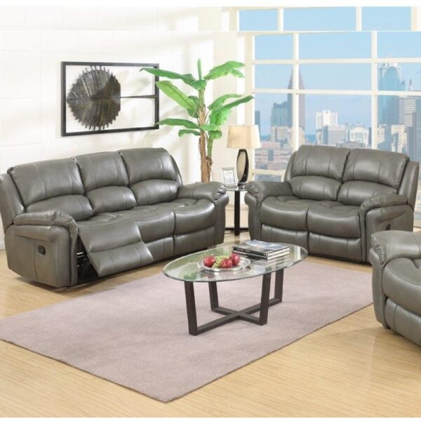 Claton Leather Recliner 3+2 Seater Sofa Set In Grey