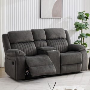 Martinez Fabric Recliner 2 Seater Sofa With Console In Iron