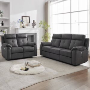 Pasco Fabric Electric Recliner 3+2 Seater Sofa Set In Anthracite