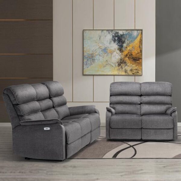 Sanur Fabric Electric Recliner 3+2 Seater Sofa Set In Grey