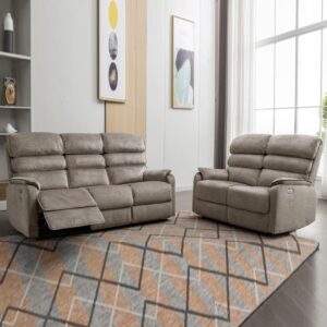 Sanur Fabric Electric Recliner 3+2 Seater Sofa Set In Taupe