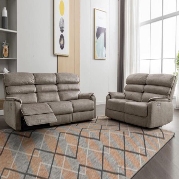 Sanur Fabric Electric Recliner 3+2 Seater Sofa Set In Taupe