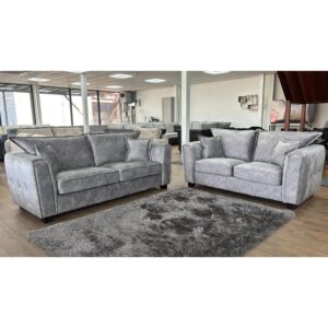 Sevilla Fabric 3+2 Seater Sofa Set In Silver Grey
