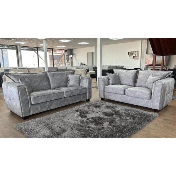 Sevilla Fabric 3+2 Seater Sofa Set In Silver Grey