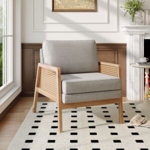 Cushioned Wood Armchair with Wooden Frame