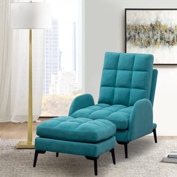 Leisure Recliner Armchair and Ottoman Set with Footstool Metal Legs