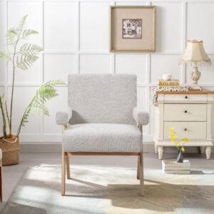 Linen Upholsteried Wooden Armchair
