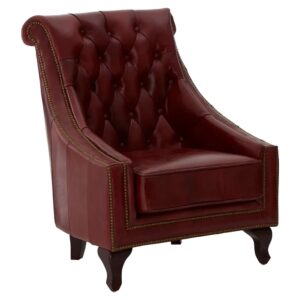 Viroqua Genuine Leather Studded Armchair In Red