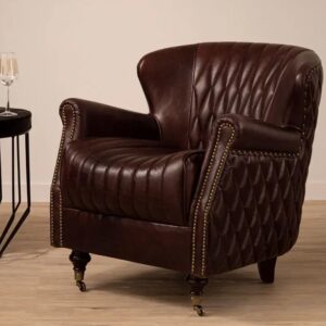 Viroqua Genuine Leather Winged Armchair In Coffee