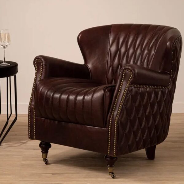 Viroqua Genuine Leather Winged Armchair In Coffee