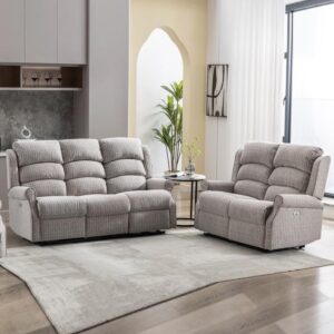 Warth Fabric Electric Recliner 3+2 Seater Sofa Set In Natural