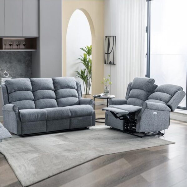 Warth Fabric Electric Recliner 3+2 Seater Sofa Set In Steel Blue