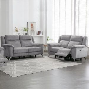 Mankato Fabric Electric Recliner 3+2 Seater Sofa Set In Ash