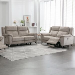 Mankato Fabric Electric Recliner 3+2 Seater Sofa Set In Fossil