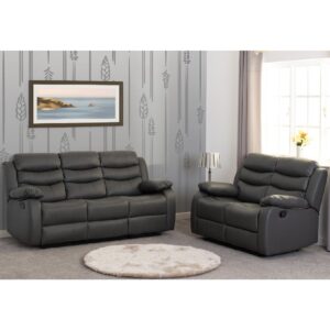 Rawlins Faux Leather Recliner 3+2 Seater Sofa Set In Grey