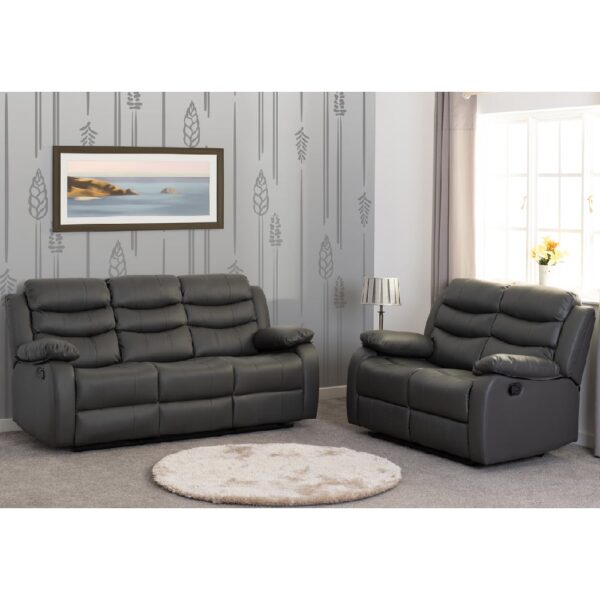 Rawlins Faux Leather Recliner 3+2 Seater Sofa Set In Grey