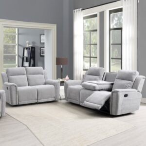 Sheridan Fabric Recliner 3+2 Seater Sofa Set In Light Grey