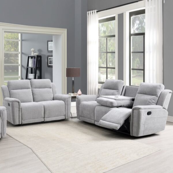 Sheridan Fabric Recliner 3+2 Seater Sofa Set In Light Grey