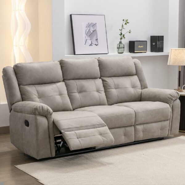 Budva Fabric Recliner 3 Seater Sofa In Light Grey