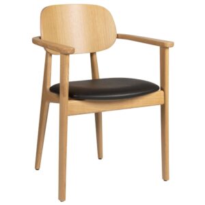 Romney Wooden Armchair With Vintage Black Leather Seat In Natural