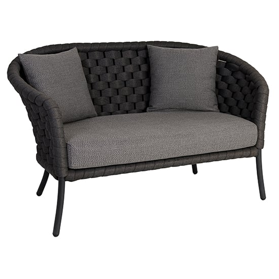 Crod Fabric Garden 2 Seater Sofa With Cushion In Dark Grey