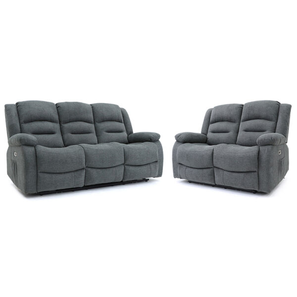 Alta Fabric Electric Recliner 3+2 Seater Sofa Set In Graphite