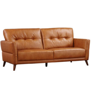 Celina Leather 3 Seater Sofa With Tapered Legs In Tan
