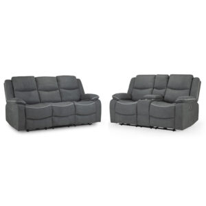 Harris Fabric Electric Recliner 3+2 Seater Sofa Set In Graphite