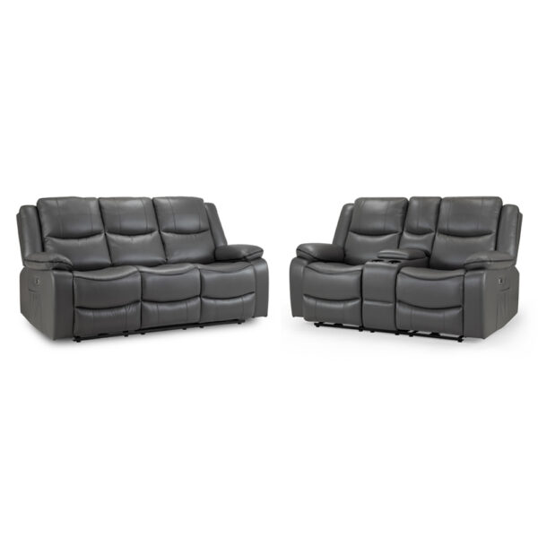Harris Faux Leather Electric Recliner 3+2 Seater Sofa Set In Grey