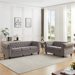 Hertford Fabric 3+2 Seater Sofa Set In Grey